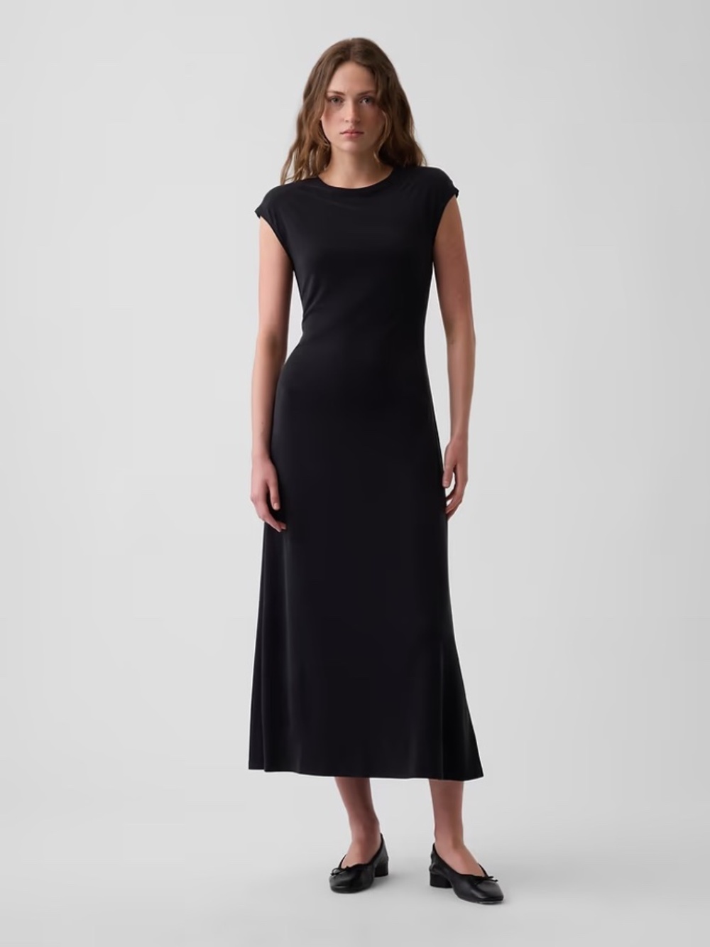 NWT Gap Cap-Sleeve Maxi Dress // Black